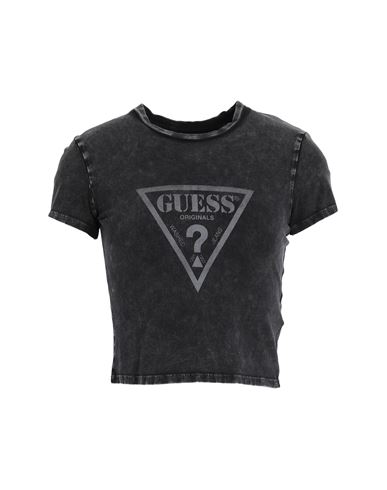 Guess Woman T-shirt Black Size M Cotton, Elastane In Grey