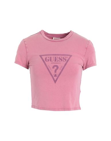 Guess Woman T-shirt Pastel Pink Size M Cotton, Elastane