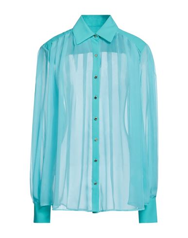 Alma Sanchez Woman Shirt Turquoise Size 6 Polyester In Blue