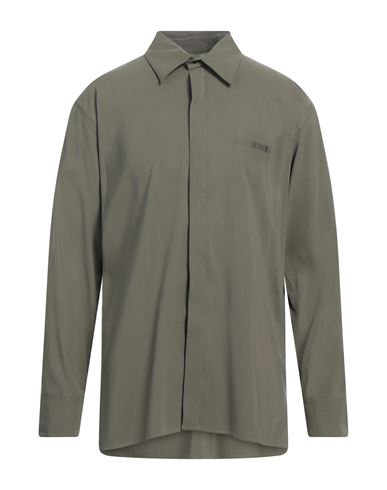 Msgm Man Shirt Military Green Size 17 ½ Viscose, Polyester In Green