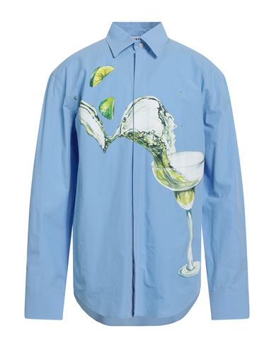 Msgm Man Shirt Azure Size 17 Organic Cotton In Blue