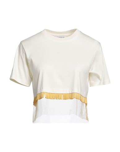 Lanvin Woman T-shirt Ivory Size M Cotton, Polyamide, Glass In White