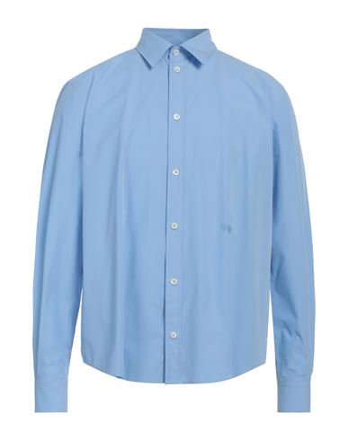 Msgm Man Shirt Light Blue Size 17 Organic Cotton