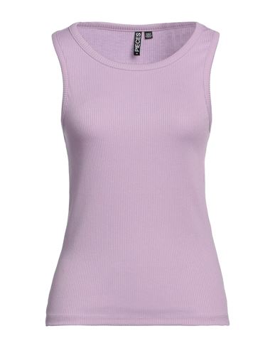 Pieces Woman Top Lilac Size L Recycled Polyester, Polyester, Viscose, Elastane In Purple