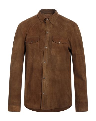 Salvatore Santoro Man Shirt Camel Size 42 Ovine Leather In Beige