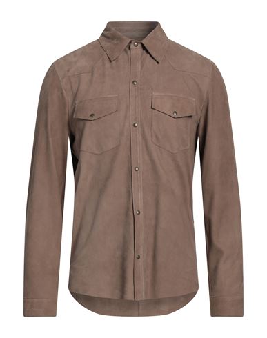 Salvatore Santoro Man Shirt Light Brown Size 40 Ovine Leather In Beige