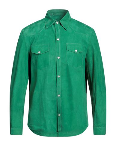 Salvatore Santoro Man Shirt Green Size 42 Ovine Leather
