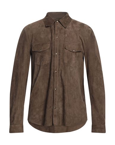 Salvatore Santoro Man Shirt Dark Brown Size 42 Ovine Leather