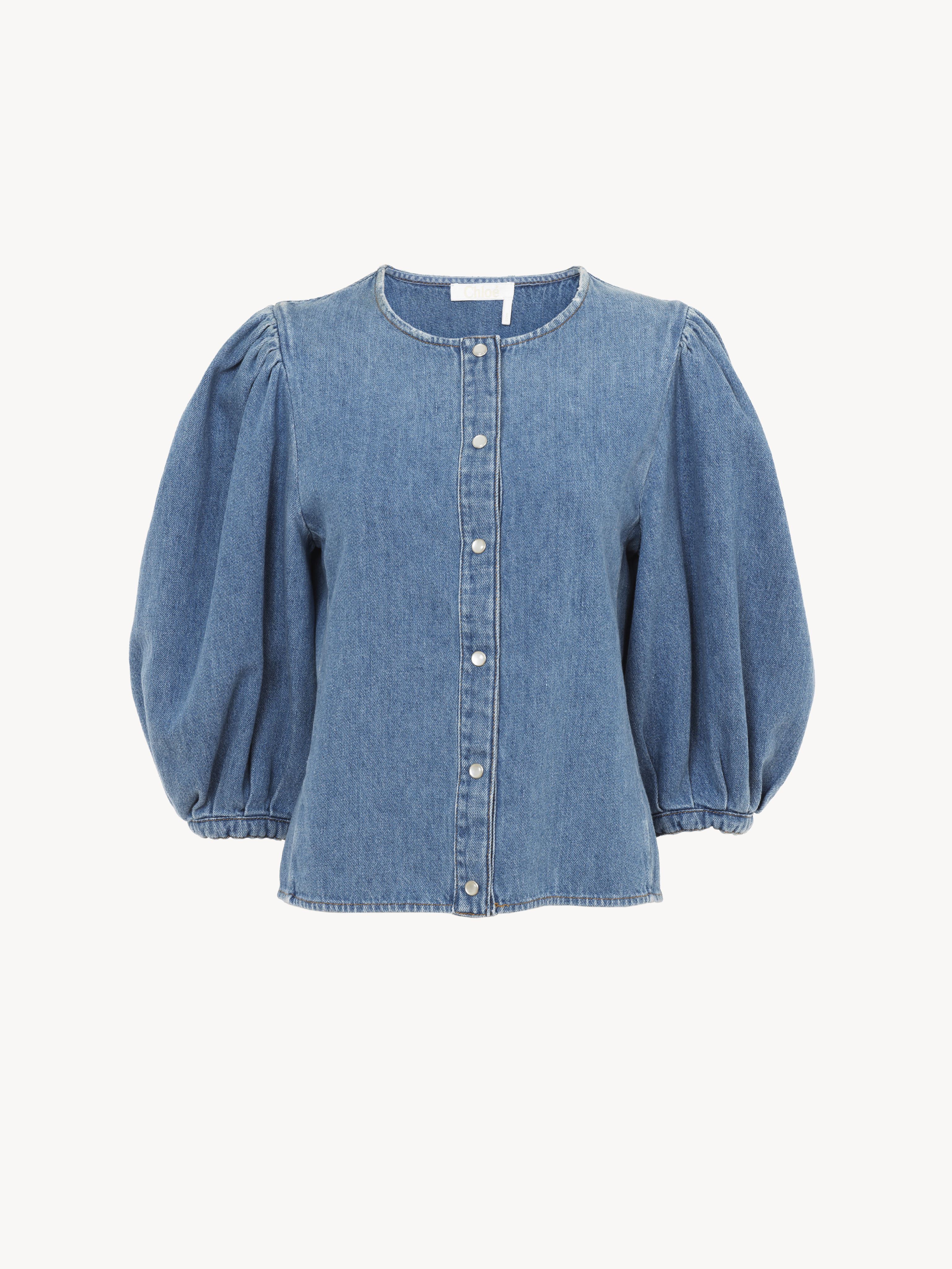 Shop Chloé Collarless Blouse Blue Size 14 80% Cotton, 20% Linen