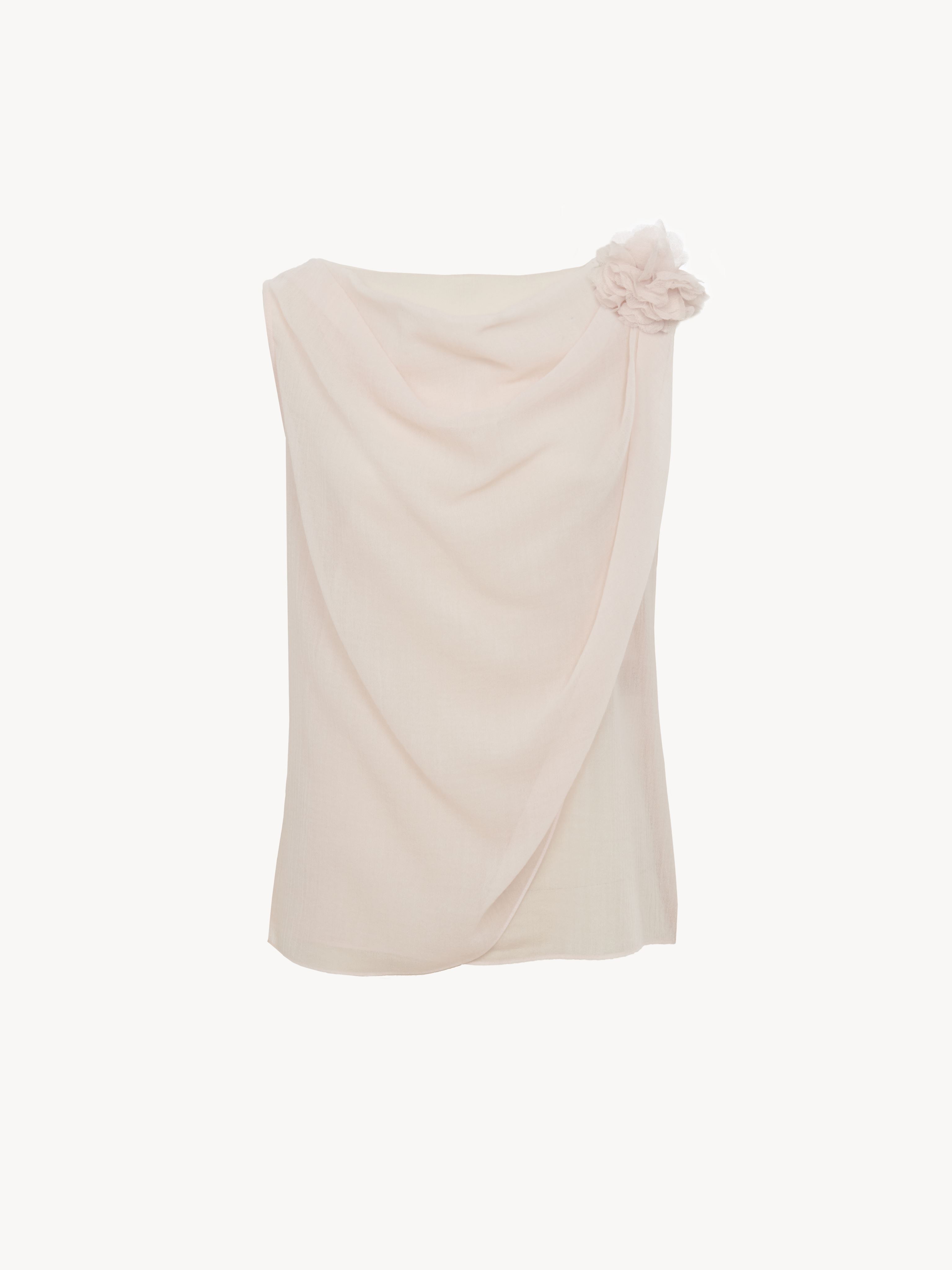 Shop Chloé Top Sans Manches Drapé À Broche Fleur Femme Rose Taille 36 100% Laine Vierge In Pink