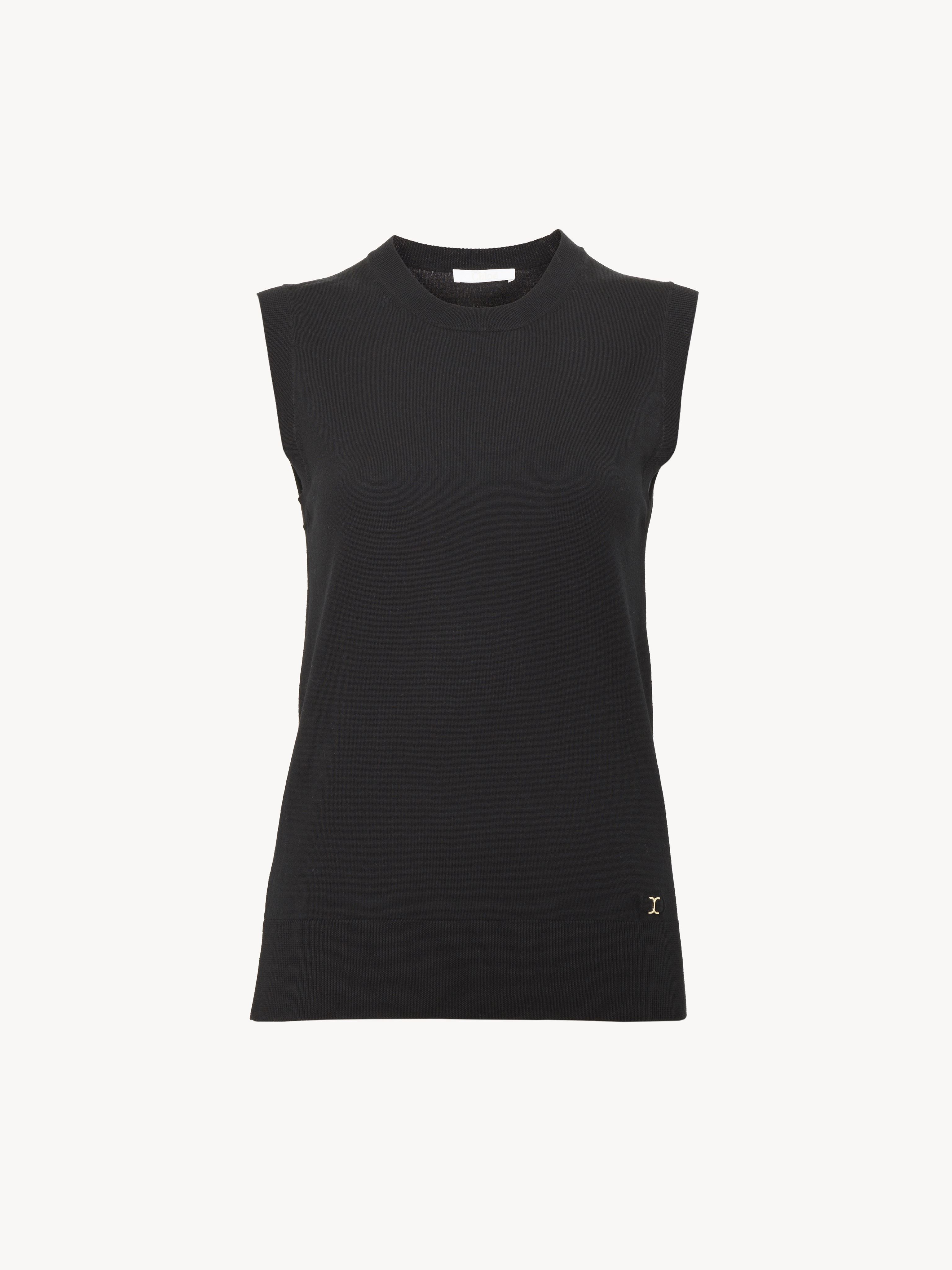 Shop Chloé Pull Court Sans Manches Femme Noir Taille M 100% Laine In Black