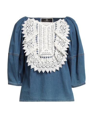 Elisabetta Franchi Woman Denim Shirt Blue Size 10 Cotton, Lyocell, Elastomultiester, Elastane