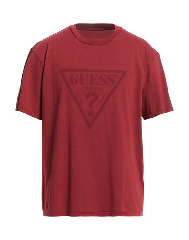 Guess Man T-shirt Brick Red Size L Cotton In Red