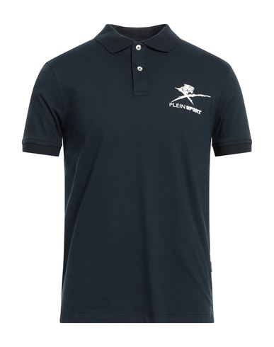 Plein Sport Man Polo Shirt Navy Blue Size Xl Cotton, Elastane