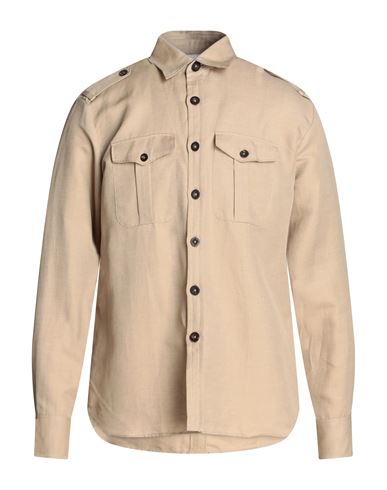 Pt Torino Man Shirt Beige Size 17 Linen, Cotton