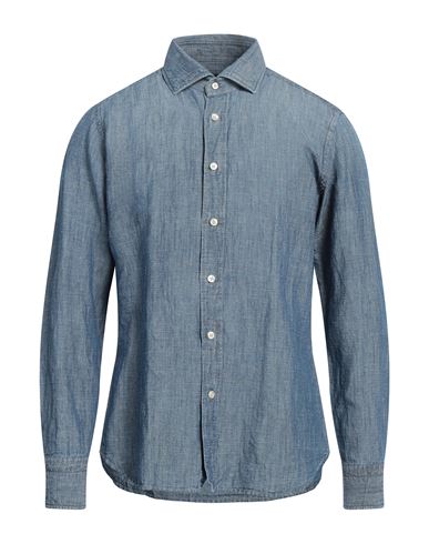 Martin Caldwell Man Shirt Blue Size 16 Linen, Cotton