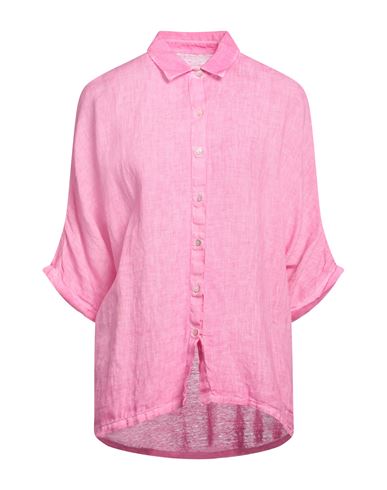 120% Lino Woman Shirt Fuchsia Size M Linen In Pink