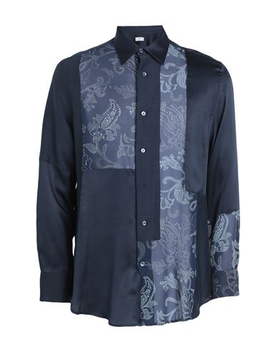 Etro Man Shirt Navy Blue Size L Silk