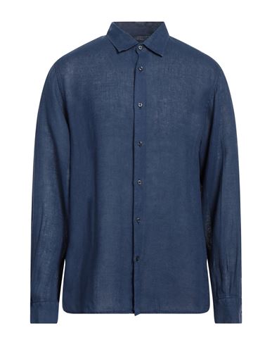 Shop Lost In Albion Man Shirt Navy Blue Size Xxl Linen