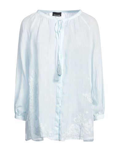 Ermanno Scervino Woman Shirt Sky Blue Size 12 Ramie, Viscose, Polyamide, Cotton
