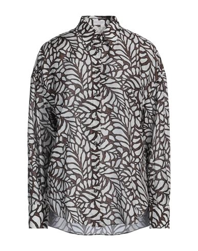 Brunello Cucinelli Woman Shirt Dark Brown Size L Silk, Brass In Brown