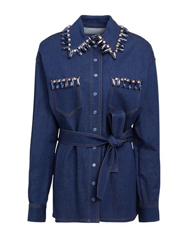 Dolce & Gabbana Woman Denim Shirt Blue Size 4 Cotton, Elastane, Glass, Ecobrass
