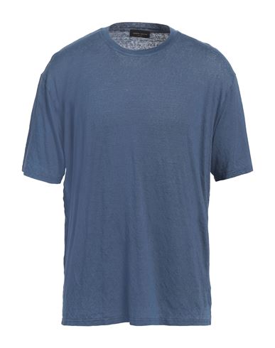 Roberto Collina Man T-shirt Navy Size 46 Linen, Elastane In Navy