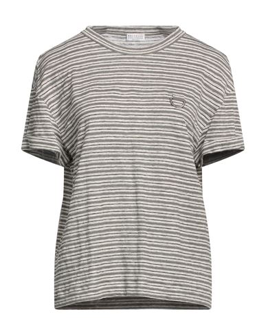 Shop Brunello Cucinelli Woman T-shirt Grey Size Xl Linen, Viscose, Elastane, Metallic Fiber