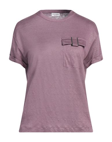 Brunello Cucinelli Woman T-shirt Mauve Size M Linen, Silk, Brass In Purple