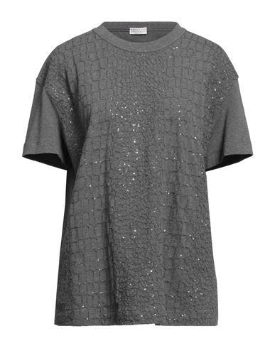 Brunello Cucinelli Woman T-shirt Lead Size M Cotton, Elastane, Polyester In Grey