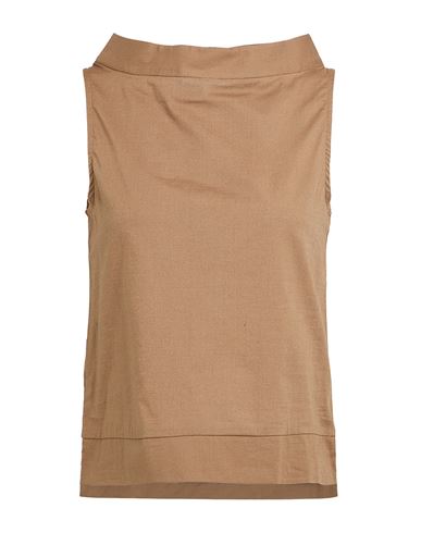 Alpha Studio Woman Top Brown Size 2 Cotton, Elastane In Brown