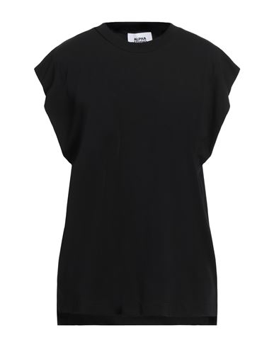 Alpha Studio Woman T-shirt Black Size 8 Cotton, Elastane