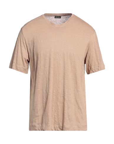 Zegna Man T-shirt Camel Size 42 Linen In Beige