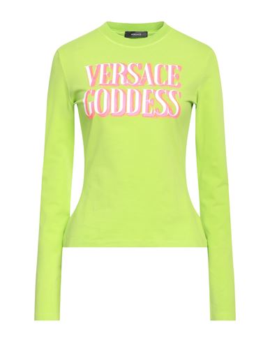 Versace Woman T-shirt Light Green Size 8 Cotton, Elastane