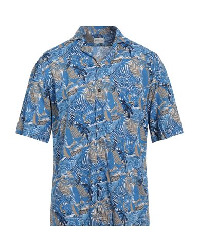Bagutta Man Shirt Azure Size 15 ½ Linen, Cotton In Blue