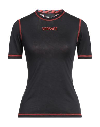 Versace Woman T-shirt Black Size 4 Polyester, Elastane