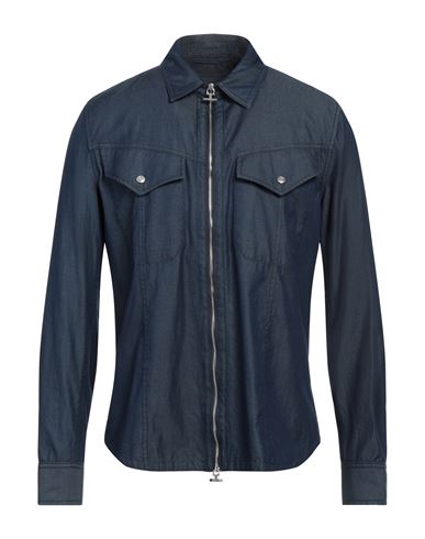 Ferragamo Man Shirt Navy Size L Cotton In Navy