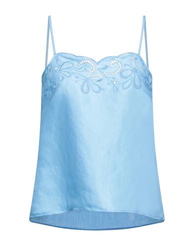 Boutique Moschino Woman Top Sky Blue Size 8 Viscose, Polyester, Cotton