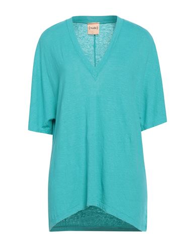 Nude Woman T-shirt Turquoise Size 2 Linen, Elastane In Blue