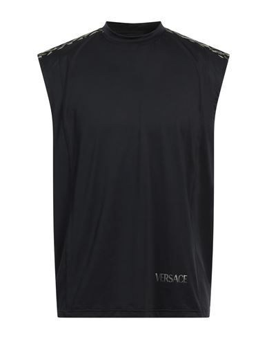 Versace Man T-shirt Black Size 46 Polyester, Elastane
