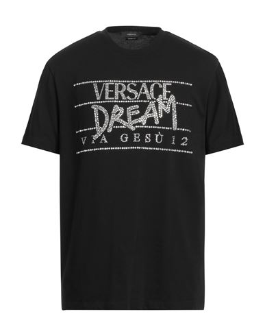 Versace Man T-shirt Black Size M Cotton, Glass