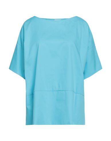 Shop Petit Chapeau Woman Top Turquoise Size Xl Cotton In Blue