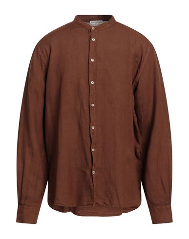 Shop John Wellington Man Shirt Brown Size 46 Linen