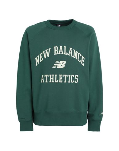 Shop New Balance Athletics Varsity Fleece Crewneck Man Sweatshirt Dark Green Size Xl Cotton