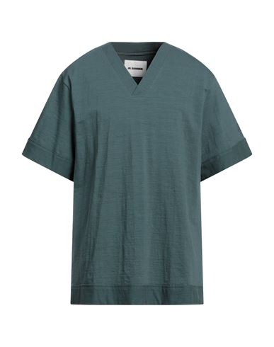 Jil Sander Man T-shirt Dark Green Size L Cotton, Elastane