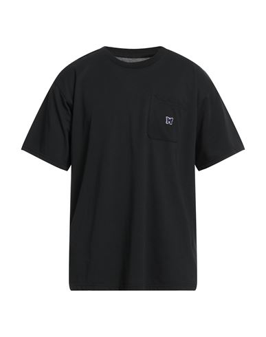 Needles Solid Color Mock-neck T-shirt With Butterflyembroidery In Black