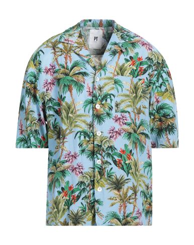 Pt Torino Man Shirt Sky Blue Size 15 ¾ Viscose, Linen In Blue