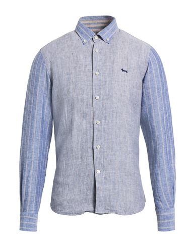 Harmont & Blaine Man Shirt Slate Blue Size 3xl Linen In Blue