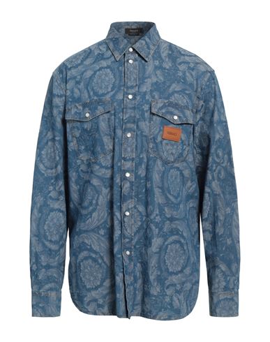 Shop Versace Man Denim Shirt Blue Size 44 Cotton