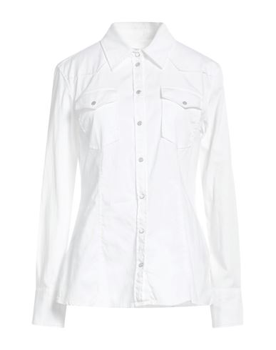 Dondup Woman Denim Shirt White Size 8 Cotton, Elastane